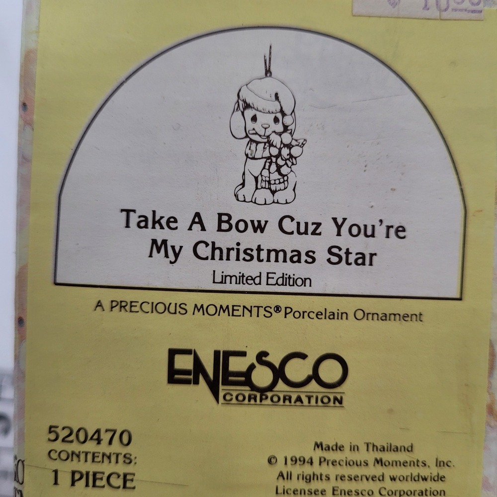 Precious Moments Take A Bow Cuz You're My Christmas Star Puppy Ornament 520470